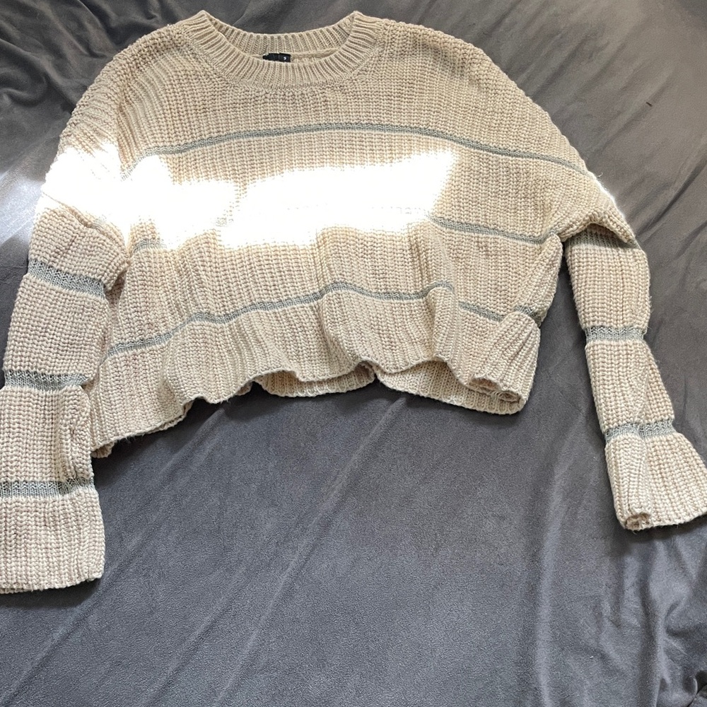 moon & madison Cream and Gray Striped Sweater